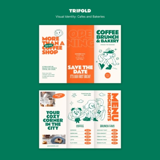 Coffee & Beverage Price List Tri-Fold Brochure PSD Template